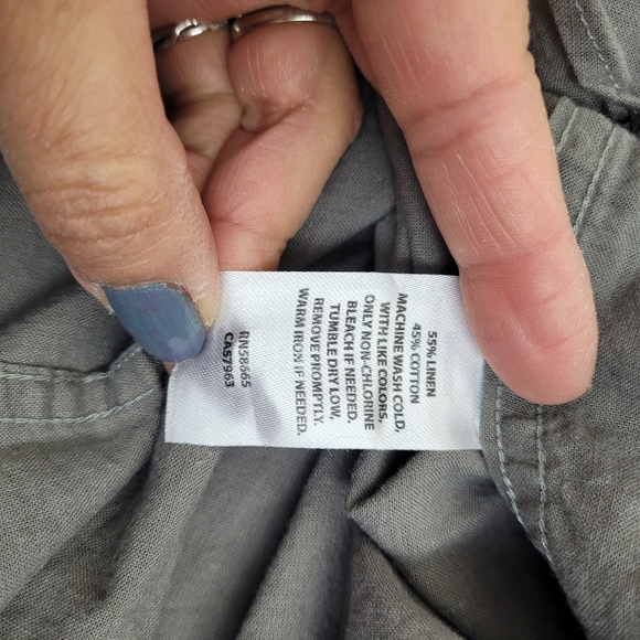 14th And Union Cotton Linen Blend Short Sleeve Button Down Mens Gray Shirt L - Picture 8 of 9